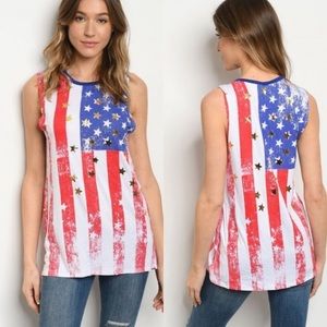 American Flag Memorial Day July 4th Tank Made In U.S.A Size Small Medium Large